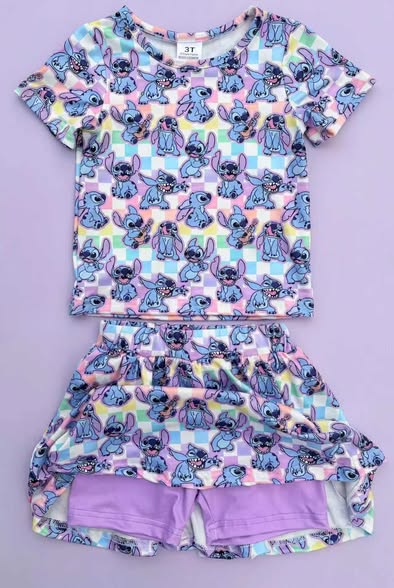 Custom Moq 3 Cartoon Short Sleeve Skorts Girls Set