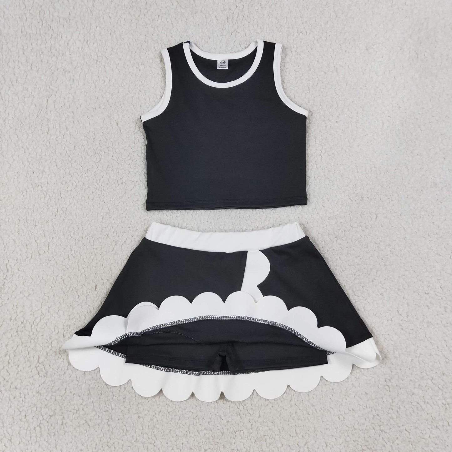 GSD4029 Yoga Scallop Black Sleeveless Skorts Girls Set