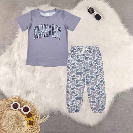 BSPO0566 mama's boy short sleeve grey camo pants boys set BT1187+P0651