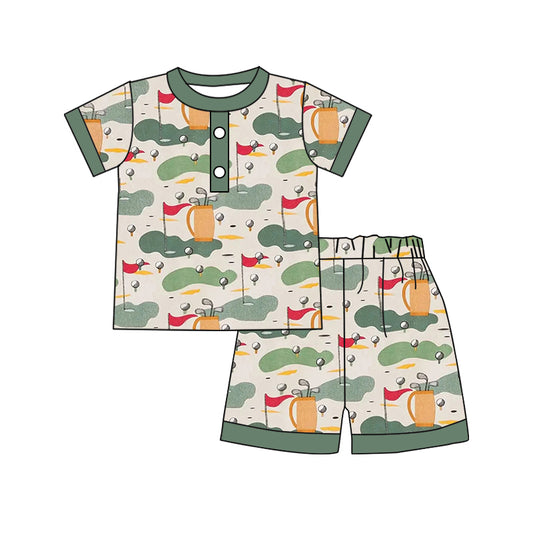 preorder BSSO0629 Golf green short sleeve shorts boys pajamas