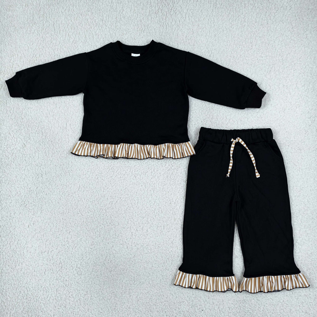 GLP3671 Cotton Black Long Sleeve Pants Girls Set