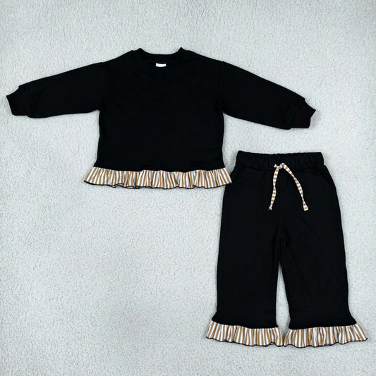 GLP3671 Cotton Black Long Sleeve Pants Girls Set