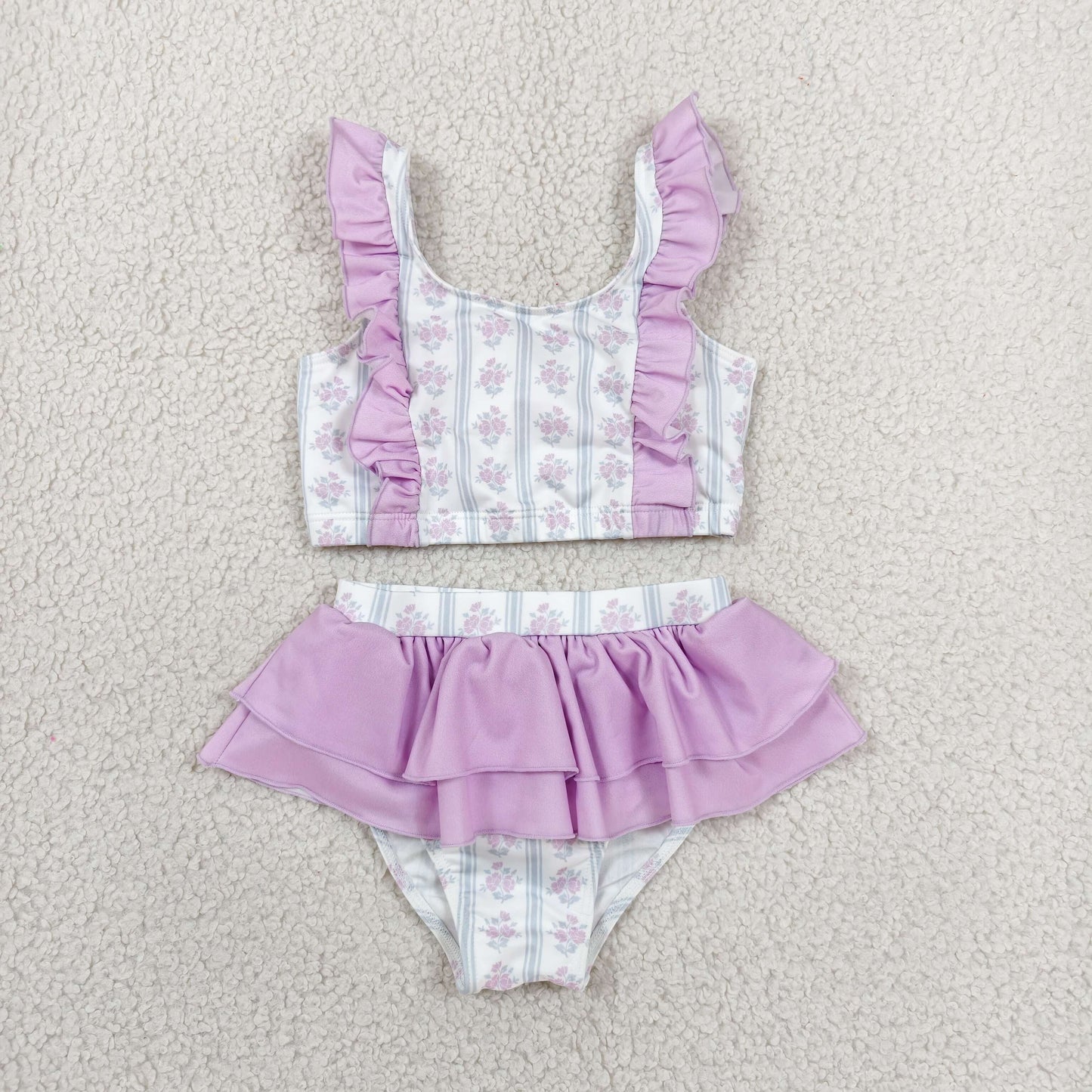 S0644 Purple Flowers Girls Swimsuits