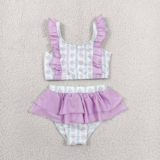 S0644 Purple Flowers Girls Swimsuits
