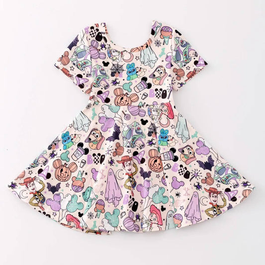 Custom Moq 3 Halloween Style Cartoon Short Sleeve Girls Dress