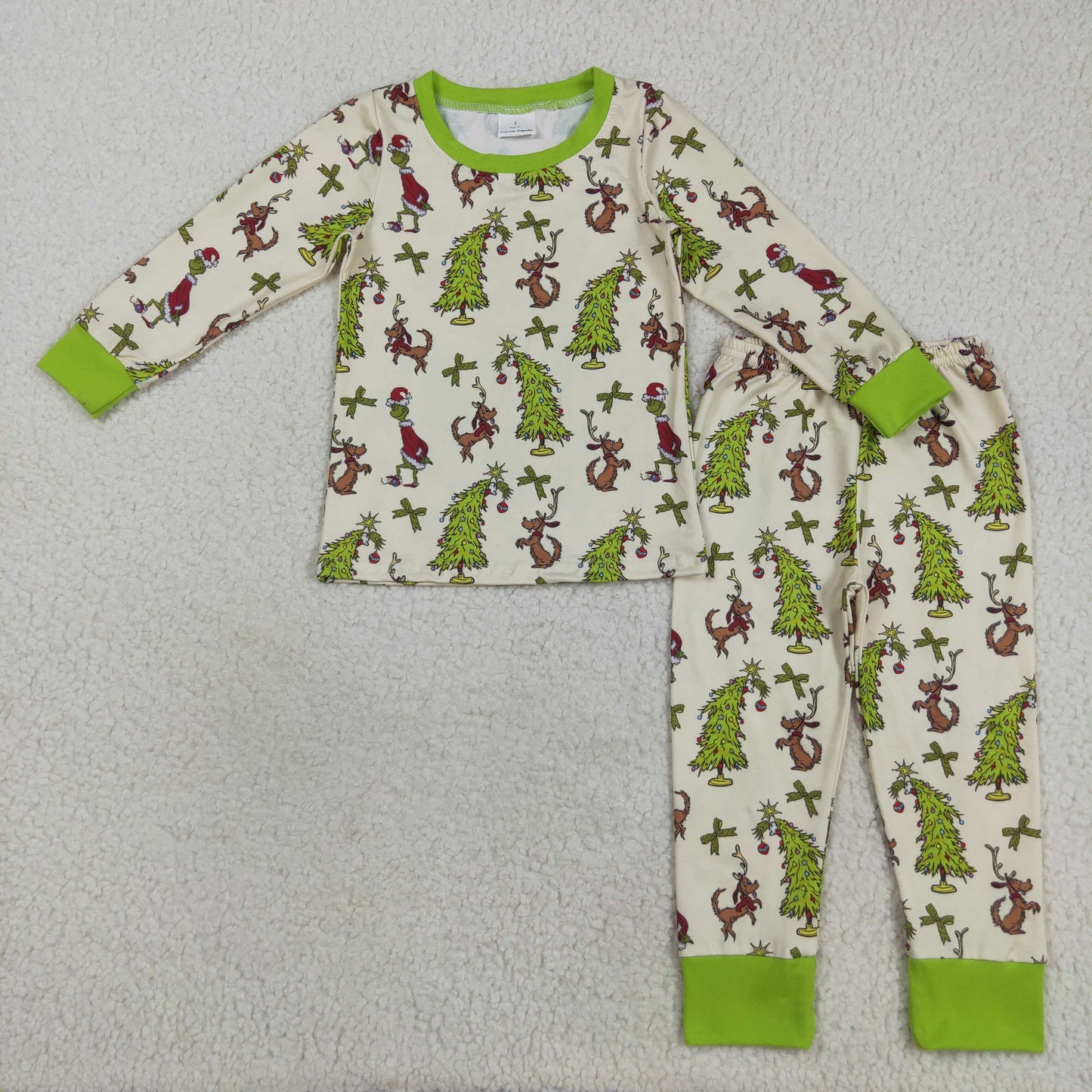 GLP2627 Christmas green face dog green long sleeve pants girls pajamas