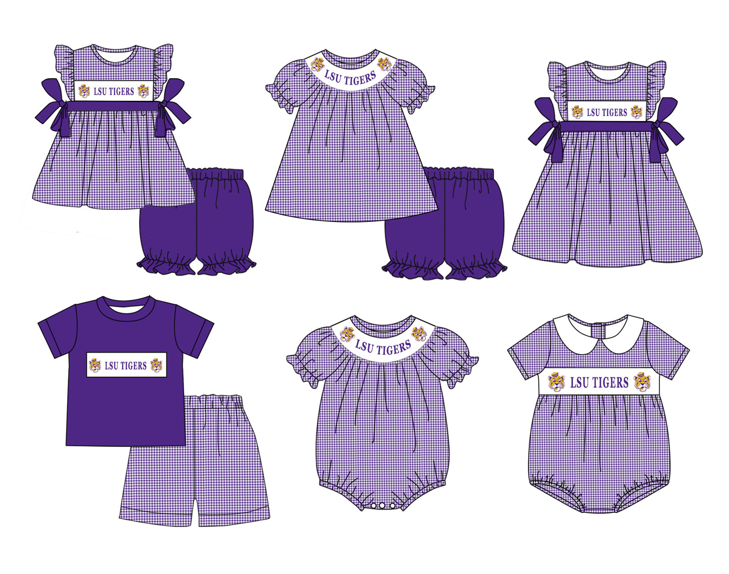 custom style football team tiger purple checkered flutter sleeve girls dress