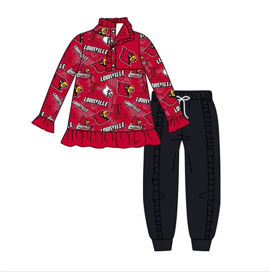 Custom S 8.11 Team red long sleeve black pants girls set