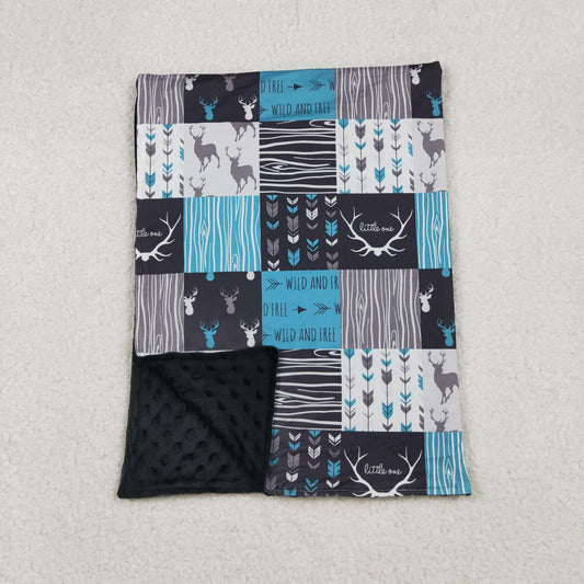 BL0074 Western deer blue baby blanket