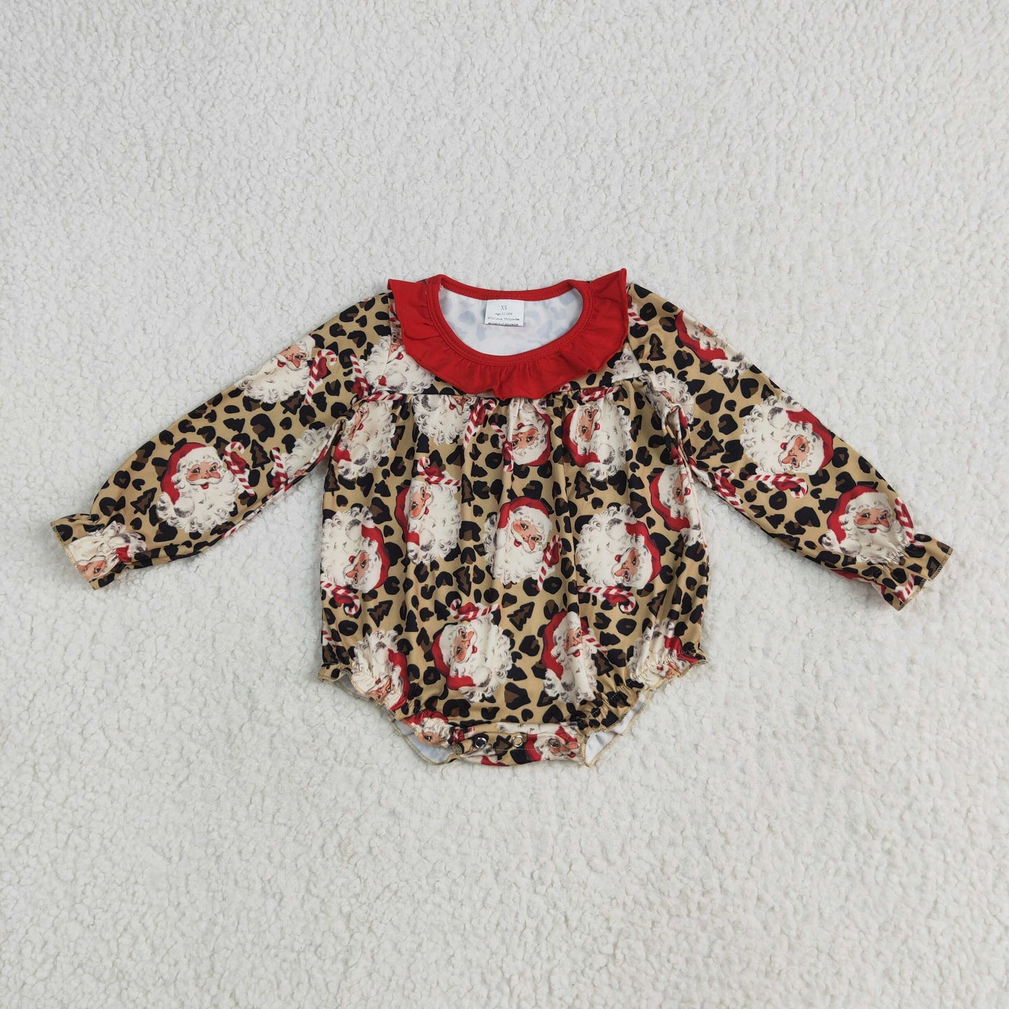 LR2237 Christmas Santa leopard long sleeve girls romper