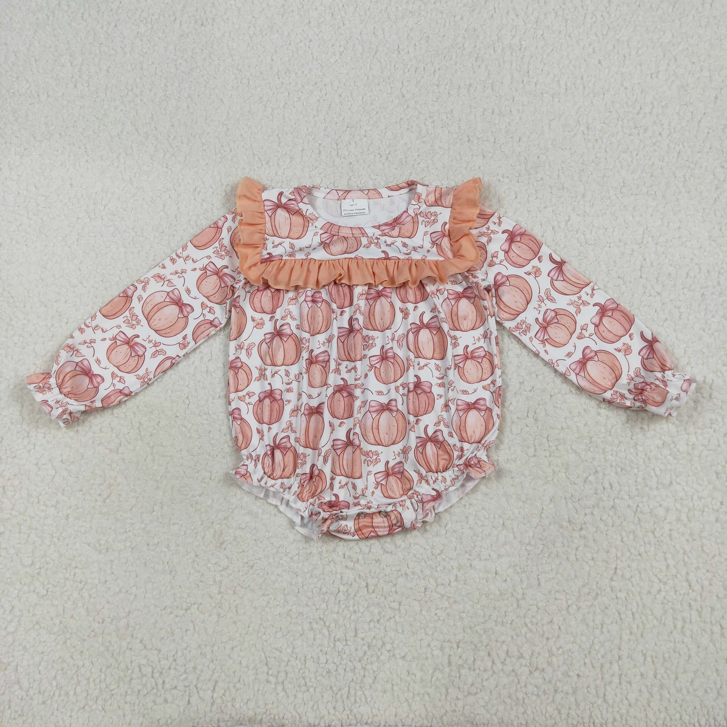 LR2295 Autumn pumpkin bows orange long sleeve girls romper
