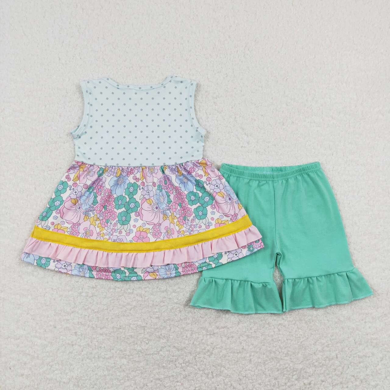 GSSO0503 Girl Colorful Flowers Sleeveless Shorts Girls Set Kids Summer Clothes