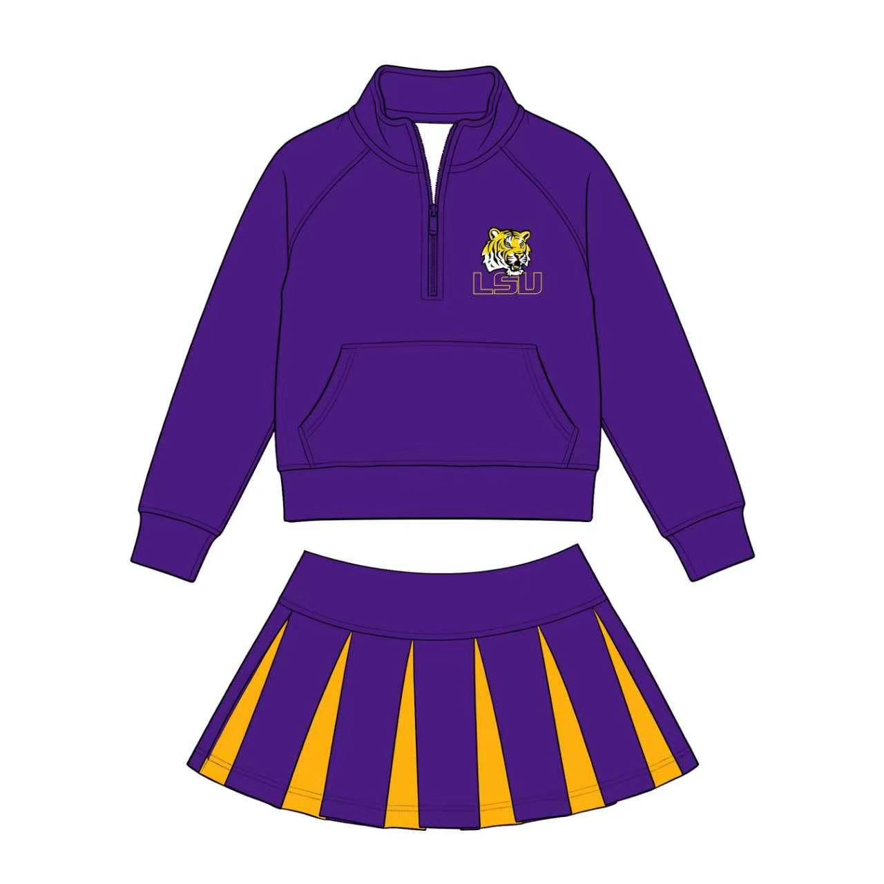 Custom Moq 3 Purple Zipper Long Sleeve Skorts Girls Set