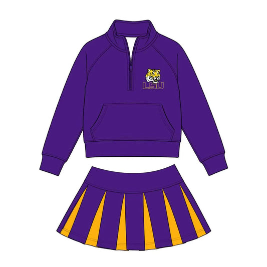 Custom Moq 3 Purple Zipper Long Sleeve Skorts Girls Set