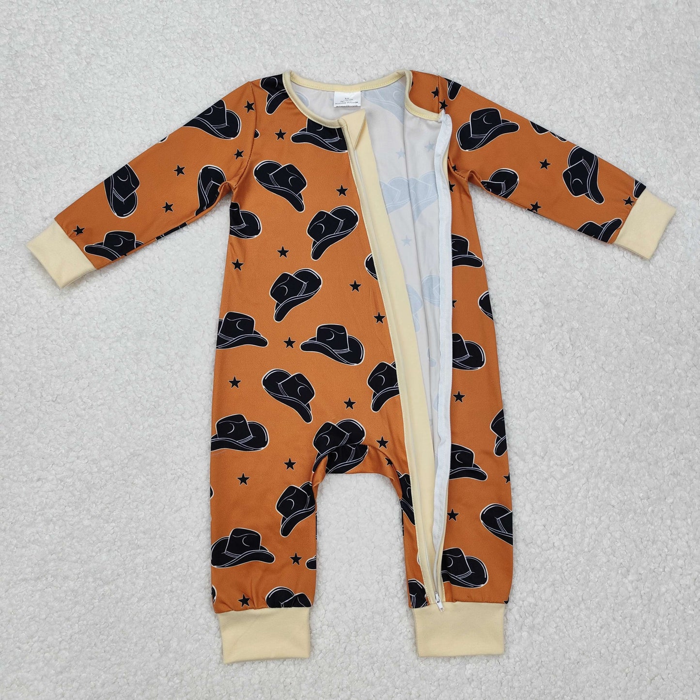 LR1758 Western hat brown long sleeve zipper boys romper