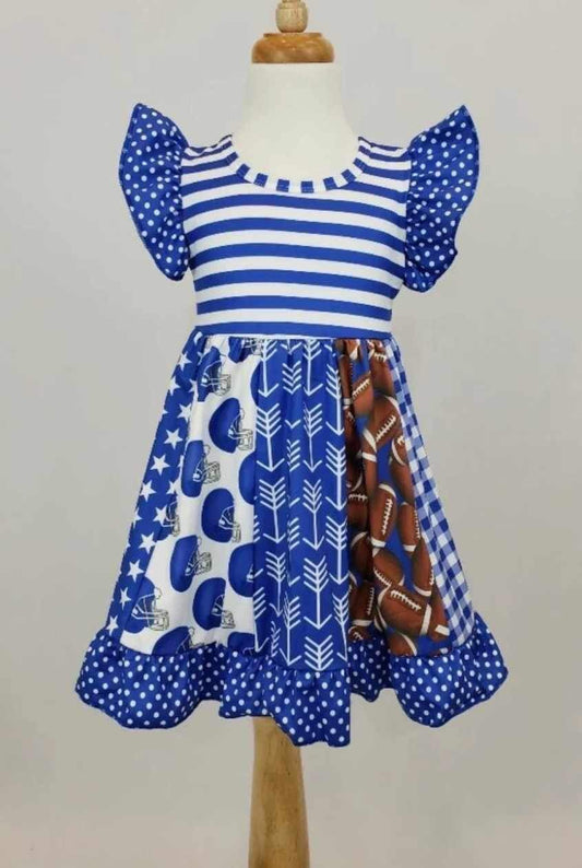 custom Blue team flutter sleeve girls dress