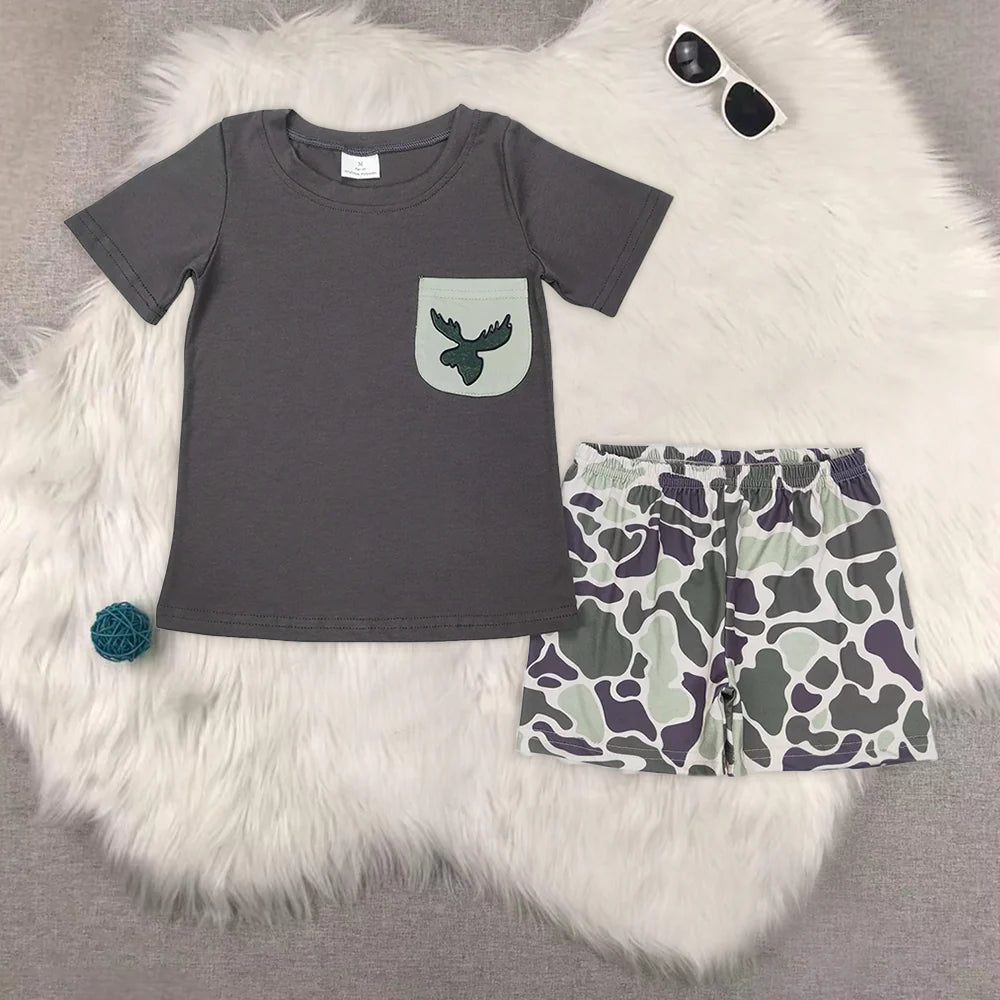 hunting camo dog deer mallard duck boys set Sibling Clothes RTS