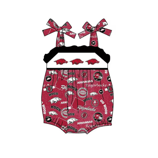custom style Arkansas red lace-up girls romper