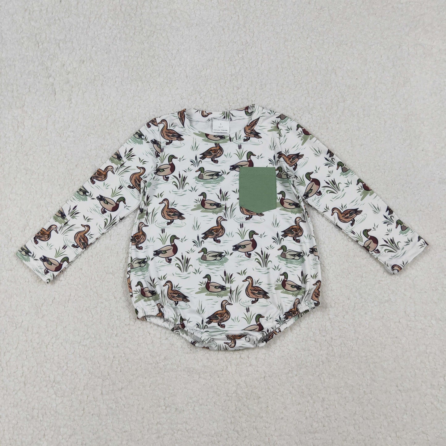 LR2762 hunting mallard duck pocket long sleeve boys romper