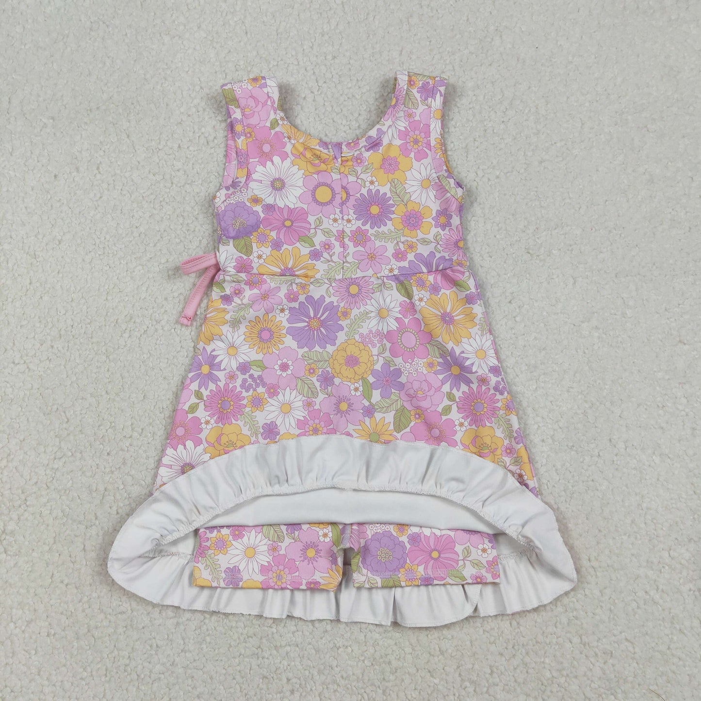 GSD3095 Yoga Pink Flowers Sleeveless Skorts Girls Dress