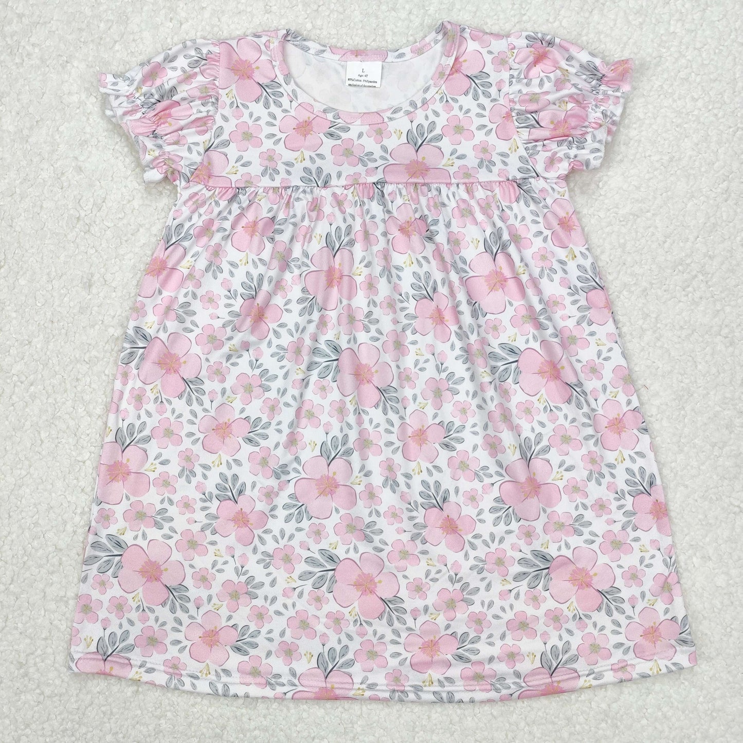 GSD2026 pink flowers short sleeve girls dress