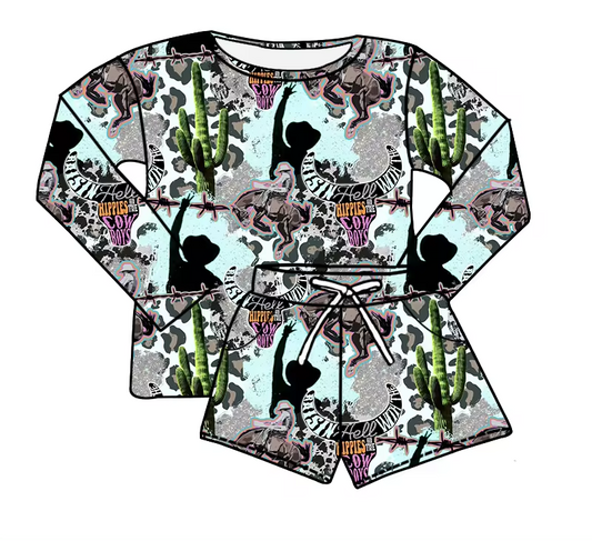 custom style cowboys rodeo cactus long sleeve shorts kids set