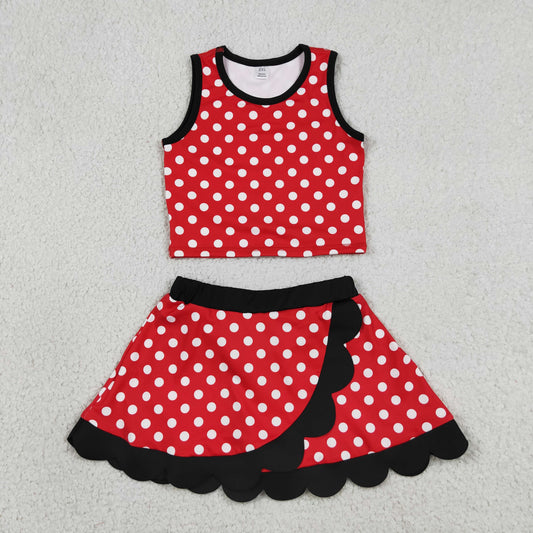GSD4080 Yoga Cartoon Princess Red Dot Sleeveless Skorts Girls Set