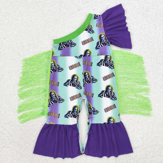 SR1944 Halloween green tassels purple girls romper