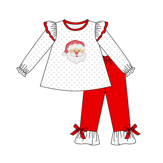 Preorder GLP1317 Christmas Santa dot long sleeve red pants girls set