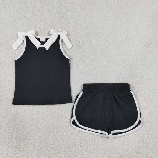 GSSO3817 Black Sleeveless Shorts Girls Set