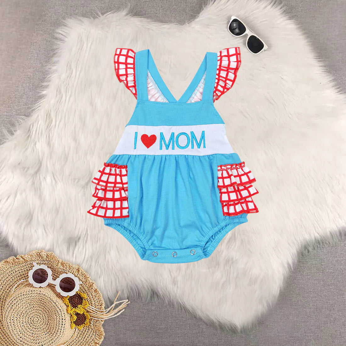 embroidery i love mon blue dress/romepr sibling clothes RTS