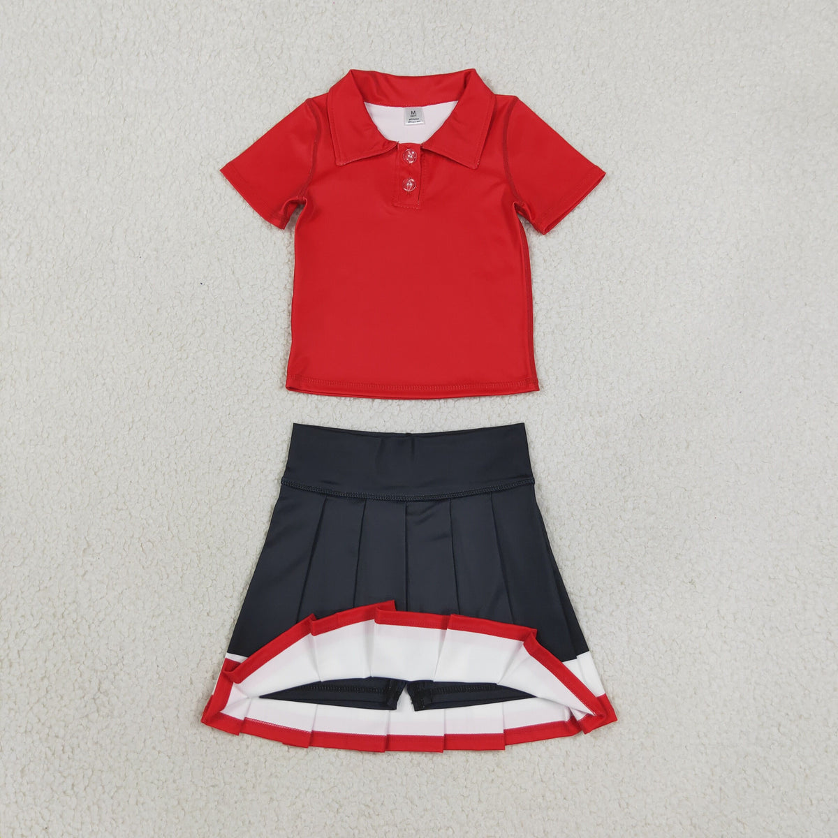 GSD4262 Yoga Red Short Sleeve Black Skirt Girls Set