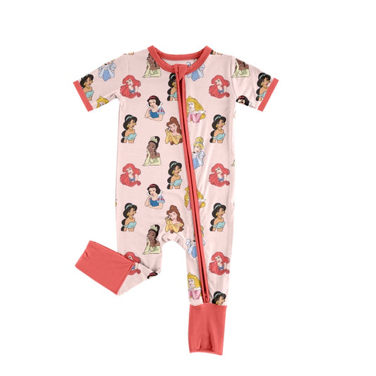 preorder Cartoon Princess Red Short Sleeve Zipper Girls Romper