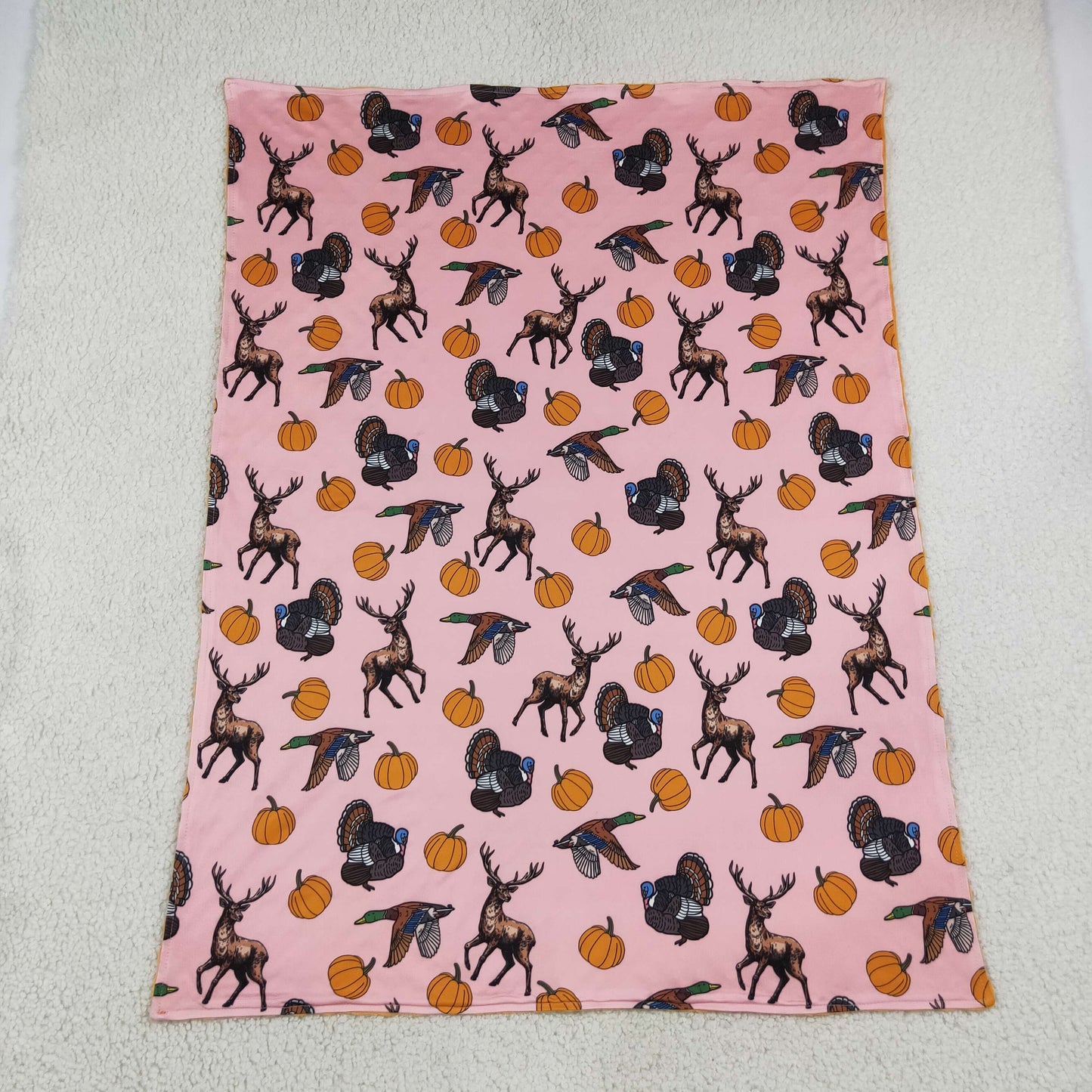 BL0293 Hunting Mallard Deer Turkey Pumpkin Baby Blanket