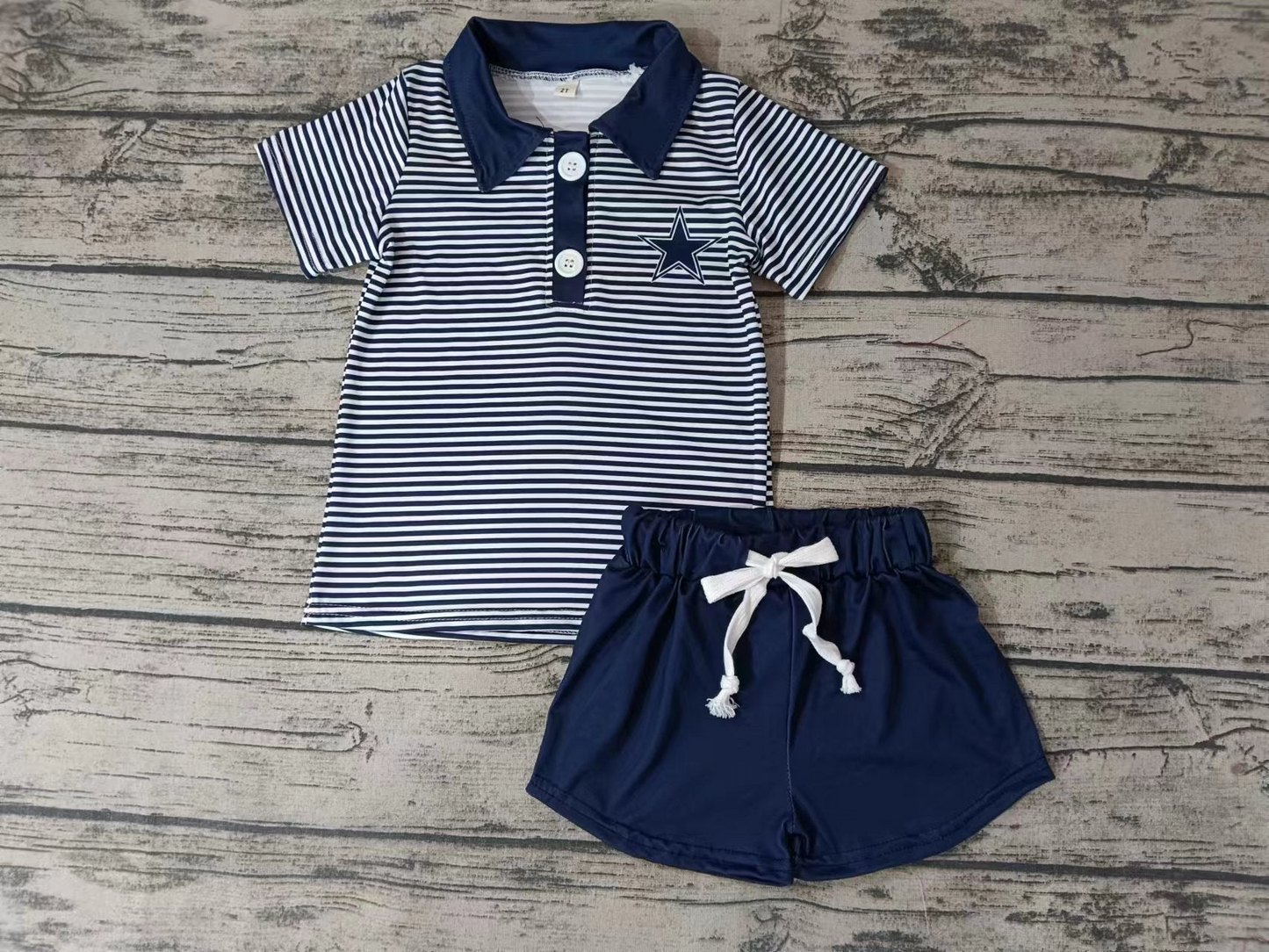 custom S 10.10 Team blue star striped shorts boys set