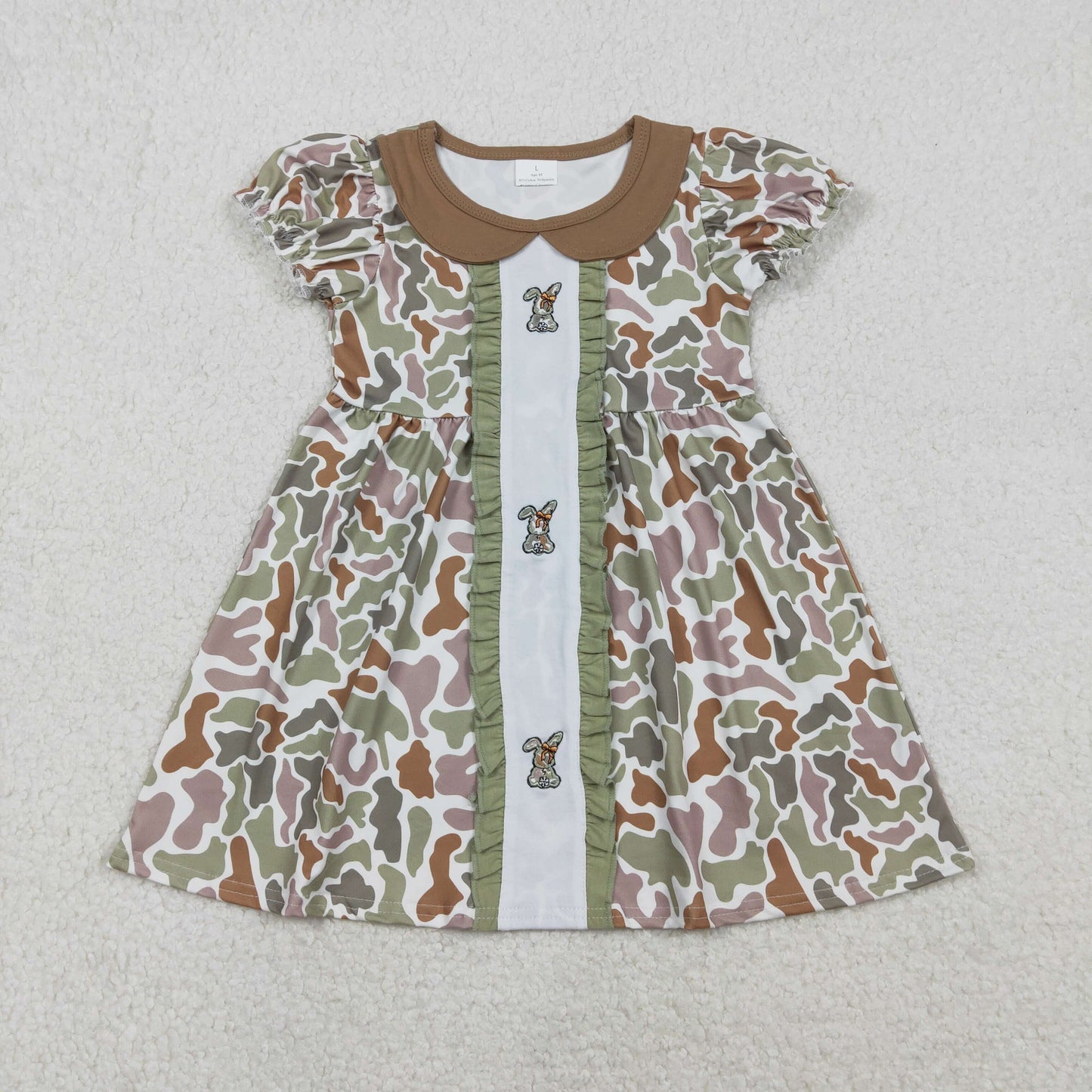 Embroidery GSD2852 Easter bunny rabbit camo short sleeve girls dress