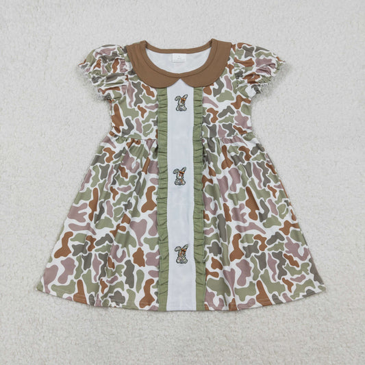 Embroidery GSD2852 Easter bunny rabbit camo short sleeve girls dress