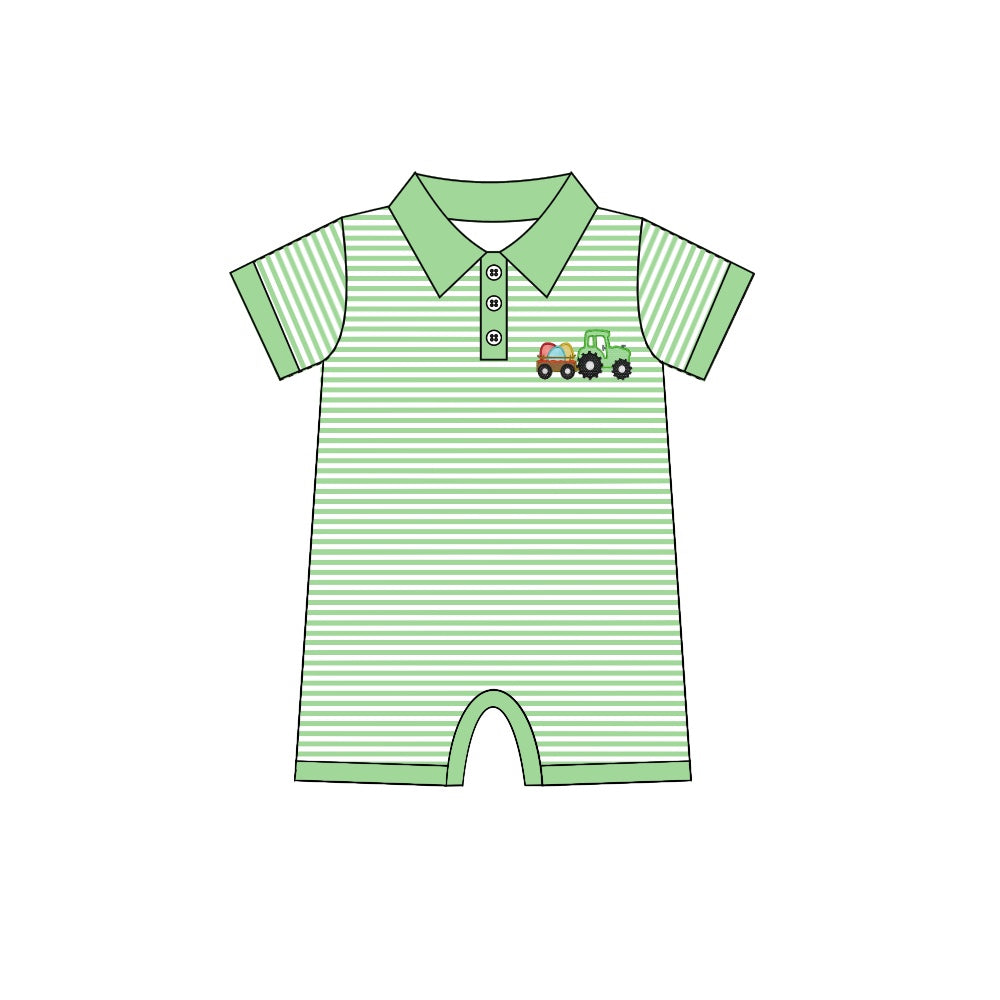 preorder SR0502 Easter truck egg green striped short sleeve kids romper