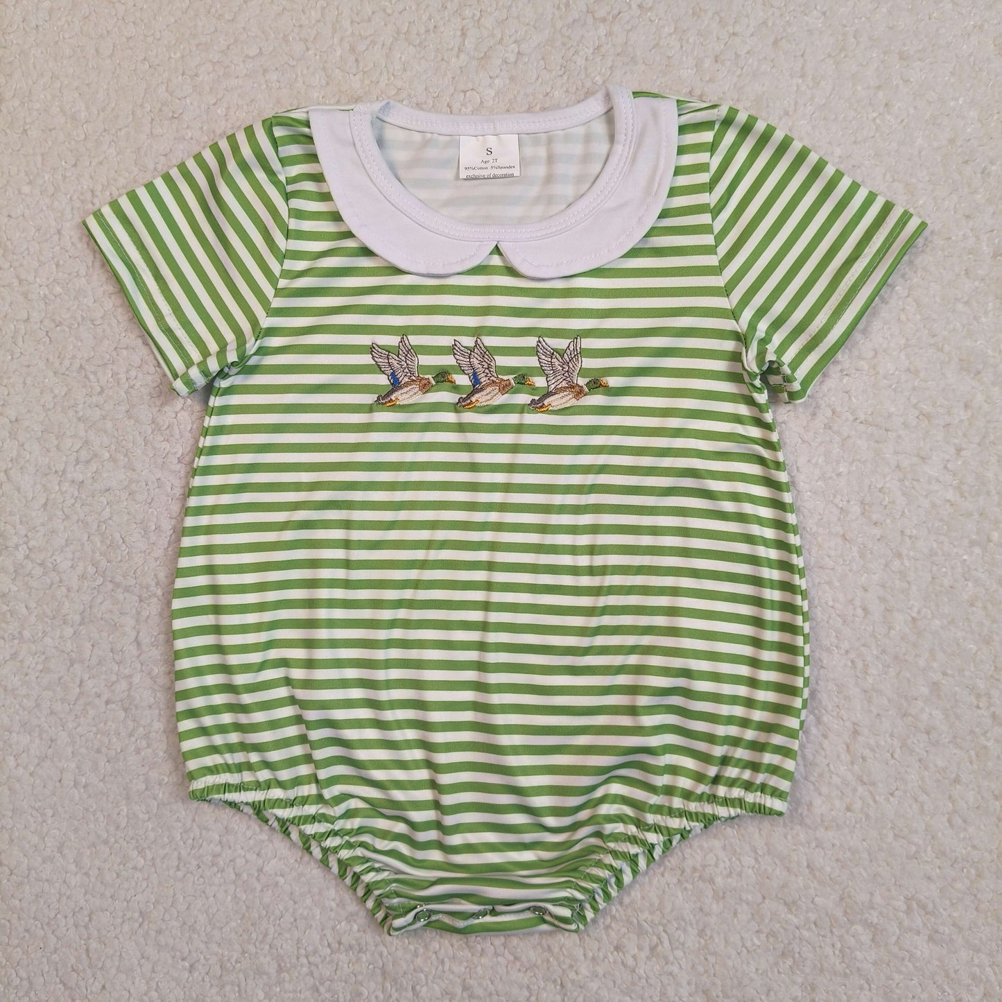 Embroidery SR4083 Mallard Duck Green Shhort Sleeve Boys Romper