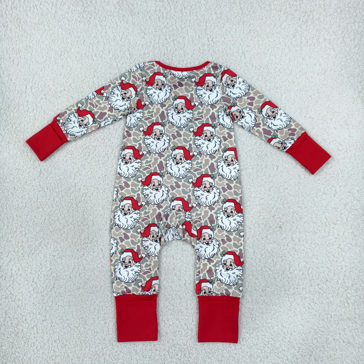 LR3345 Christmas Santa Camo Zipper Long Sleeve Boys Romper