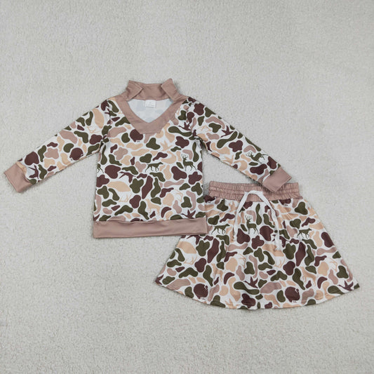 GLD1480 Hunting Camo Long Sleeve Skorts Skirts Girls Set