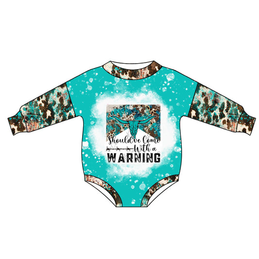 preorder LR0695 Warning cow blue long sleeve kids romper