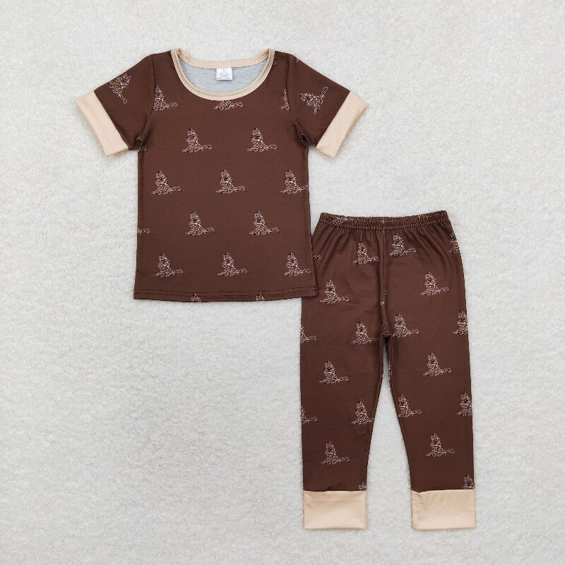 BSPO0442 bamboo camo mallard duck brown short sleeve pants boys pajamas