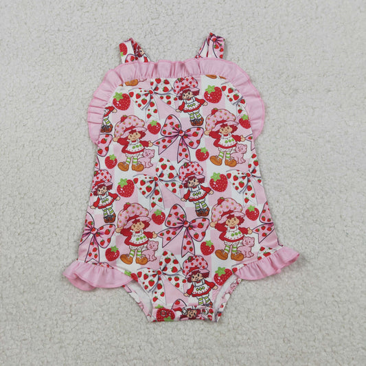 SR3885 Strawberry Girl Bows Pink Girls Romper