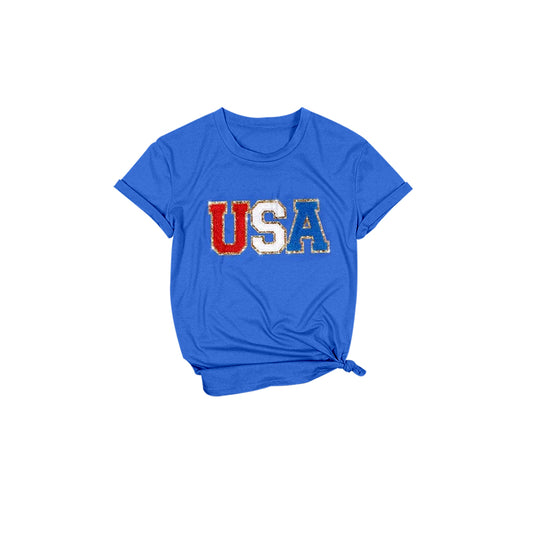 preorder GT0514 July 4th USA mama blue short sleeve adult top