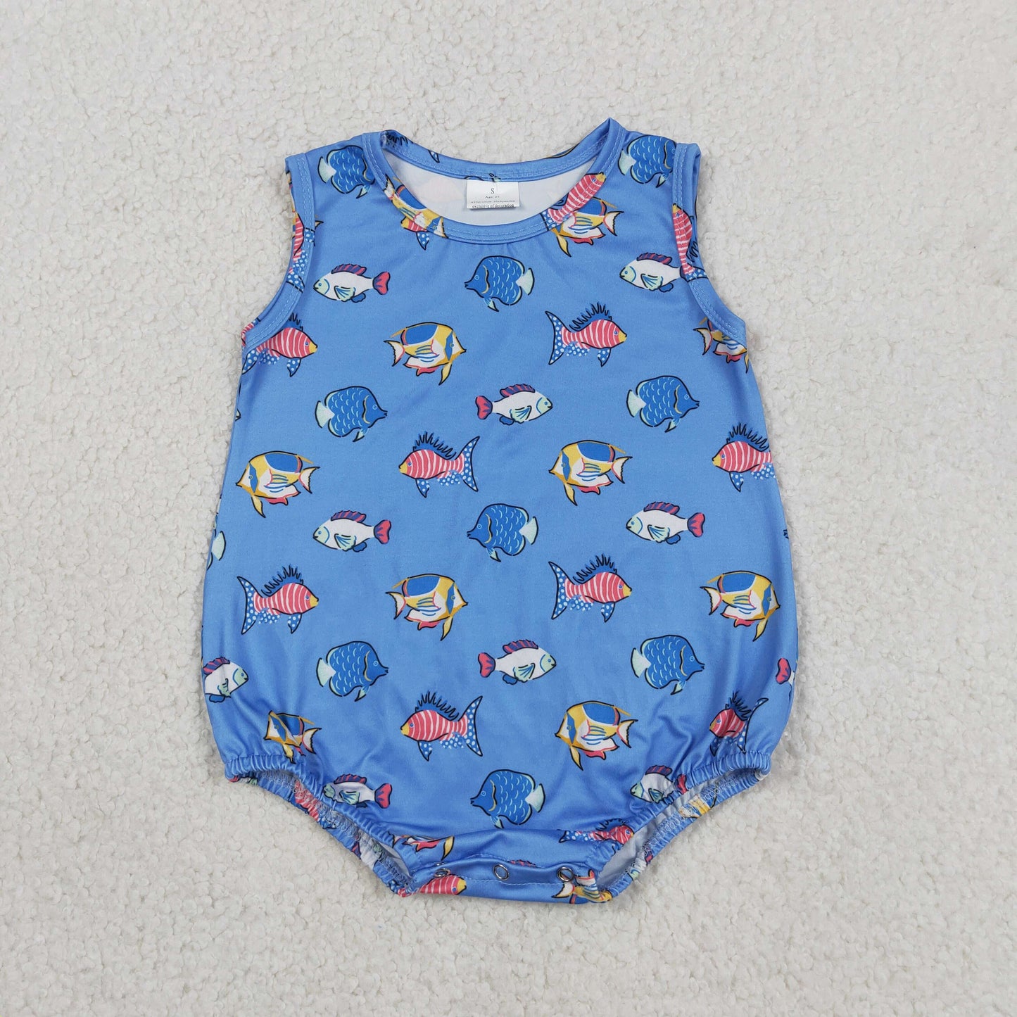 SR4151 Cute Fish Blue Sleeveless Boys Romper