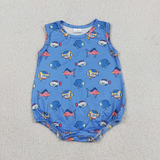 SR4151 Cute Fish Blue Sleeveless Boys Romper