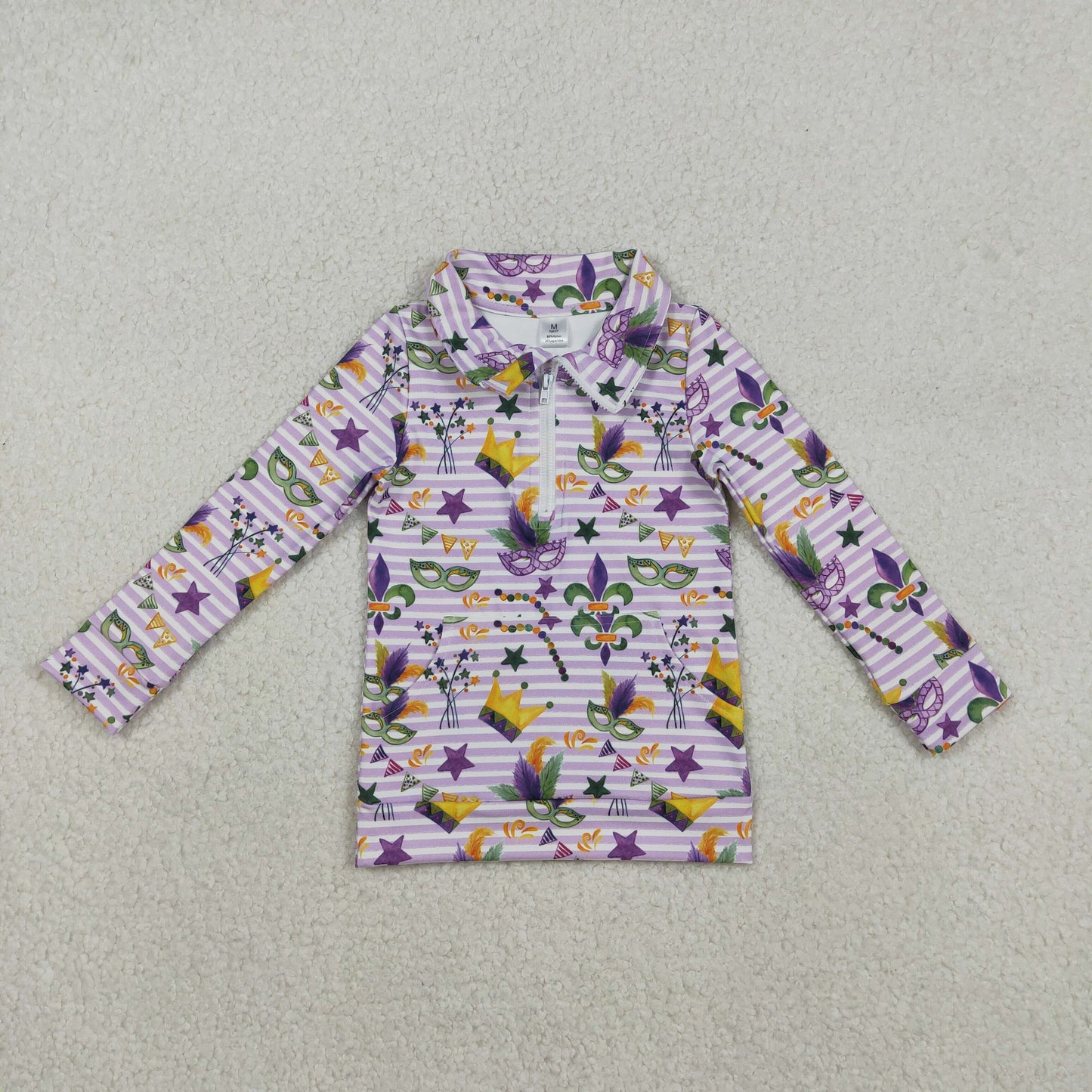 GT1369 yoga Mardi Gras pocket zipper long sleeve girls top