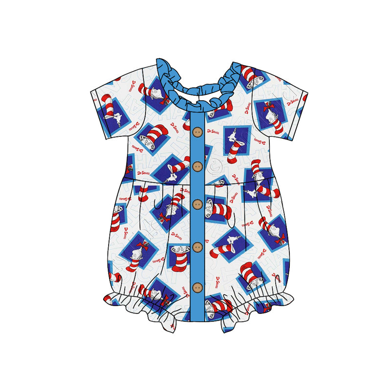 custom moq 3 Christmas cartoon Dr blue short sleeve girls romper