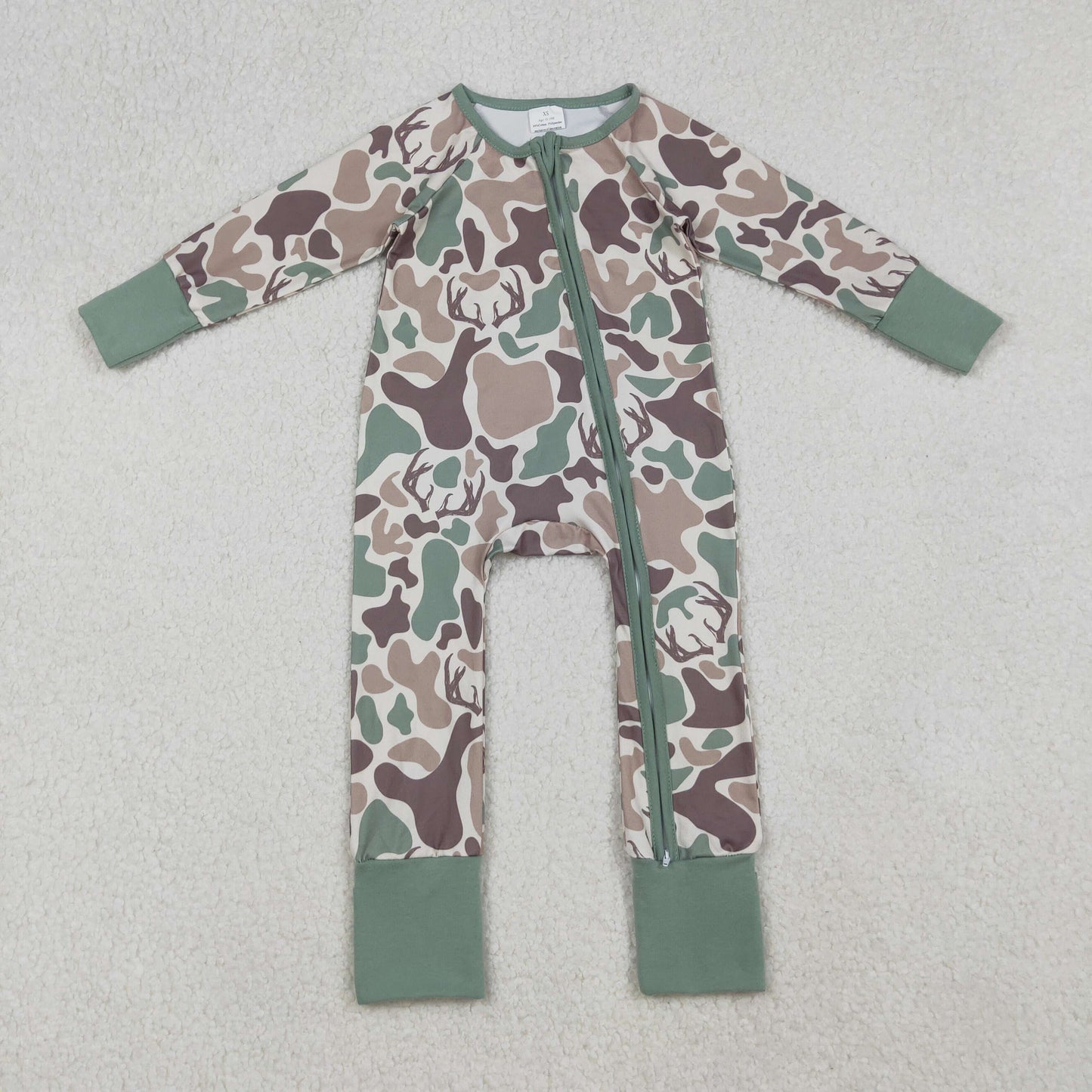 LR2582 hunting camo deer zipper long sleeve boys romper